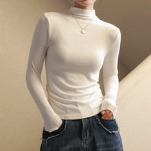 严选莫代尔打底衫女秋冬季半高领长袖t恤内搭高级感修身正肩上衣