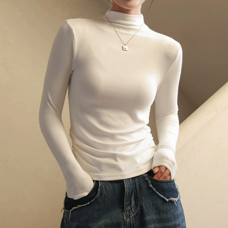 Осторожно отборная женская рубашка из модала на осень и зиму, футболка с полуводолазкой и длинными рукавами, облегающий топ с высоким низом на правых плечах