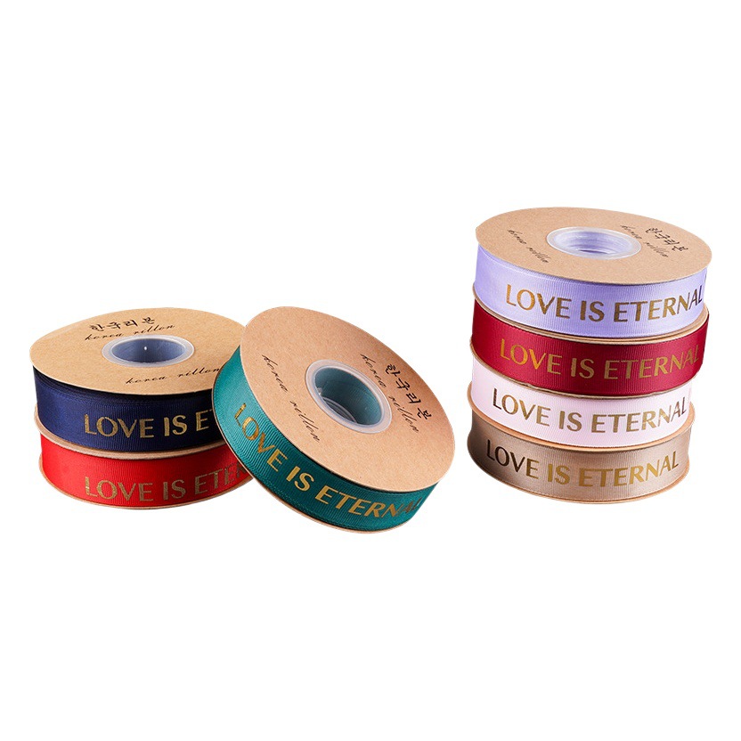 Cinta de flores con hilo de 2.5 mm, cinta para envolver flores, arte floral, cinta acanalada con lámina dorada, letras en inglés LOVE, para atar ramos