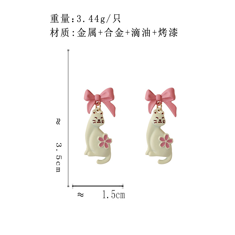 Sterling Silver Needle Japanese And Korean Cute Bow Cat Stud Earrings Fashion Sweet And Cute Girlish Style Earrings H3893 display picture 1