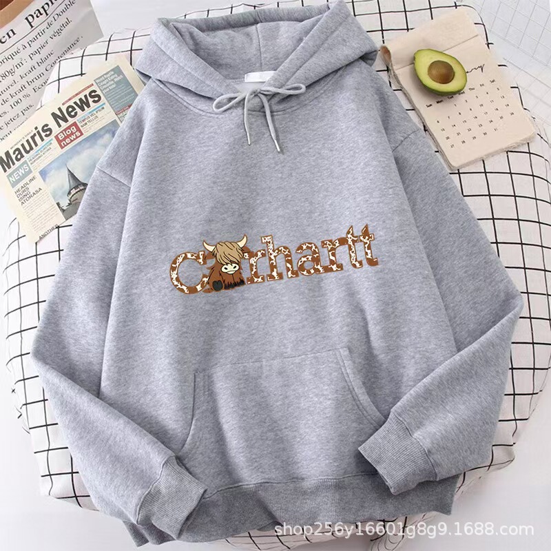Cross-Border Hot Selling Cow Carhartt Printed Women's Sweatshirt Amazon Export Casual Loose Large Size Hoodie Cross-Border Hot Selling Cow Carhartt Printed Women's Sweatshirt Amazon Export Casual Loose Large Size Hoodie