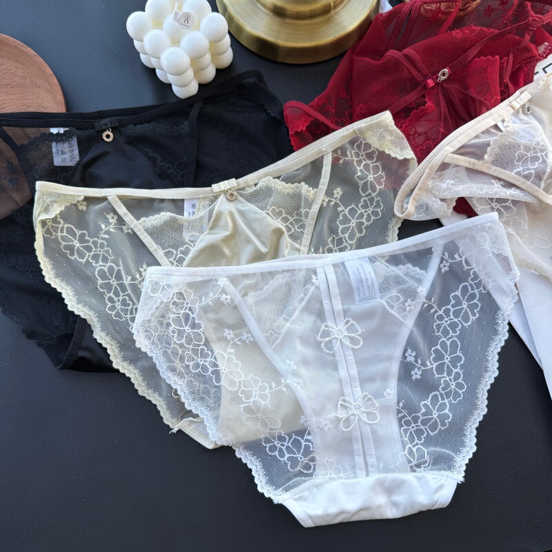 【 45-65kg 】2411 # Not Easy ~ Sexy One-Line Bikini Ice Silk Mesh High Slit Women's Underwear