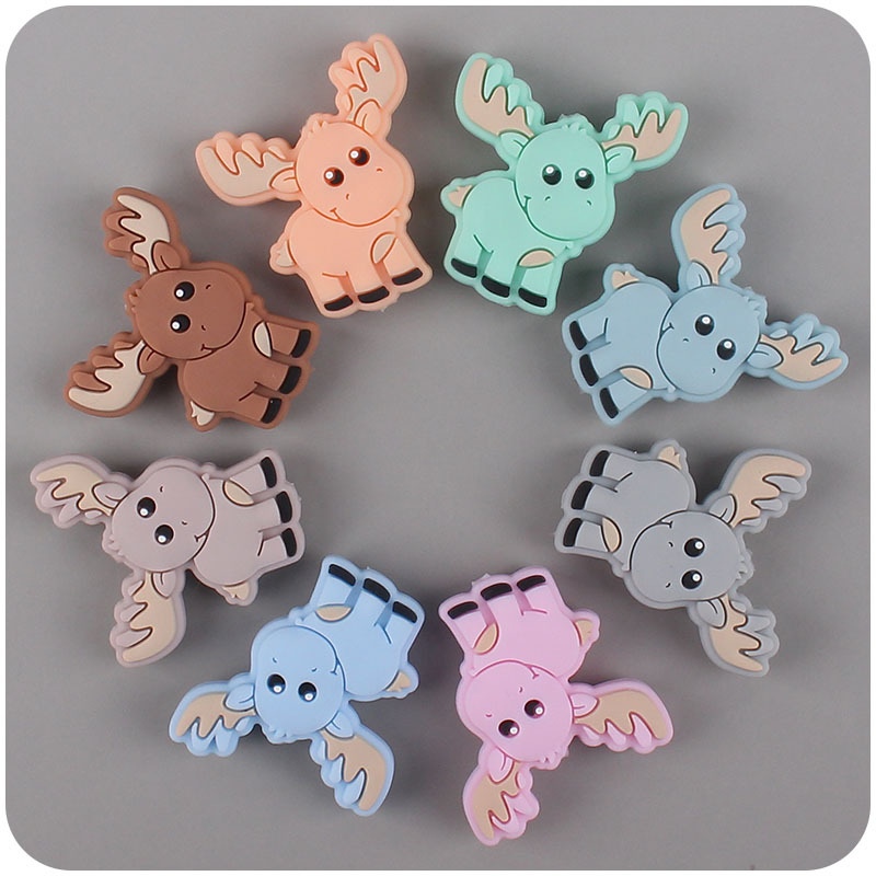 Bebé suministros de dibujos animados de silicona animal ELK mordedor creativo DIY bebé molar pezón anti-gota cadena Accesorios