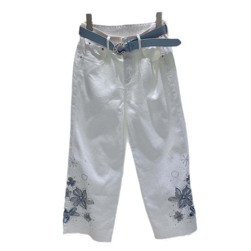 Pantalón Recto de Mezclilla con Bordado de Cintura Alta image 5