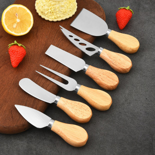Stainless Steel Cheese Knife Four-Piece Set Cheese Cake Spatula Pizza Tool Set Wooden Handle Western Tableware Multi-Functional