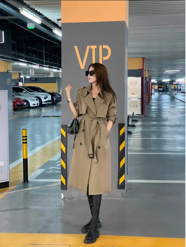 Trench coat elegante para mujer sobre la rodilla estilo inglés_voghion.com