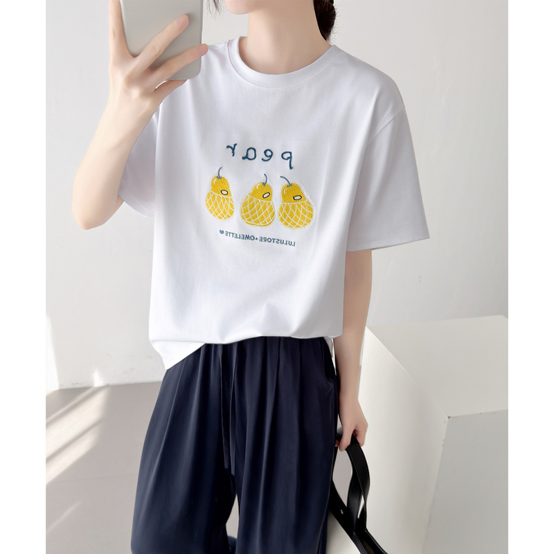 High-Quality Cotton White Embroidered Letter T-Shirt for Women, Summer Breathable Lazy Cotton Tee, Loose and Casual Style Short-Sleeve Top High-Quality Cotton White Embroidered Letter T-Shirt for Women, Summer Breathable Lazy Cotton Tee, Loose and Casual Style Short-Sleeve Top