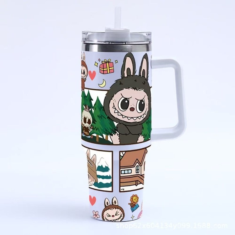クロスボーダー漫画 Labubu40oz 車のカップ大容量アイスバーカップ 304 ステンレス鋼ストローカップ車の水カップ|undefined
