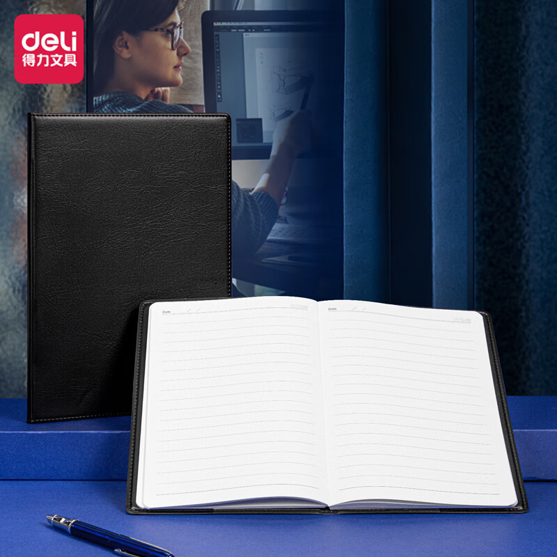 Deli cuaderno de negocios clásico de cuero de LA PU cuaderno de cuero suave negro oficina