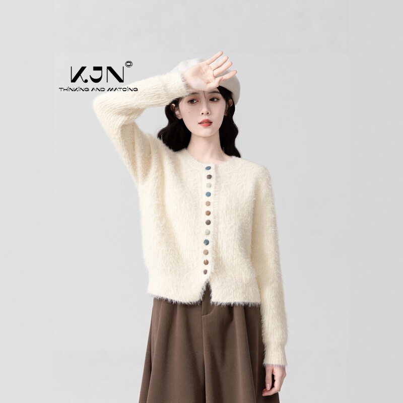 Women's mohair sweater coat 2026 autumn and winter new style, soft and plush, thickened with mink velvet, knitted cardigan short top Women's mohair sweater coat 2026 autumn and winter new style, soft and plush, thickened with mink velvet, knitted cardigan short top