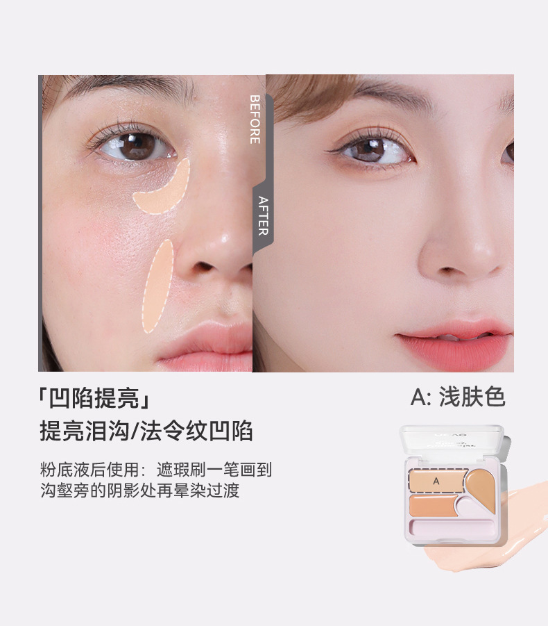 NOVO Moisturizing and Purifying Three-color Concealer covers tattoos, facial spots, acne marks, dark circles, is waterproof and not easy to smudge undefined
