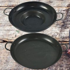 高碳熱板黑色材質深型平底煎餅土豆烙鍋烙餅熟鐵鍋商用鐵板燒鋼鍋