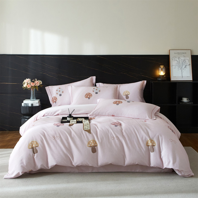 Thickened Four-Piece Set of All-Cotton Light Luxury Simple Printed Bed Sheets and Duvet Covers, Pure Cotton Brushed Fabric, Nantong City Home Textiles