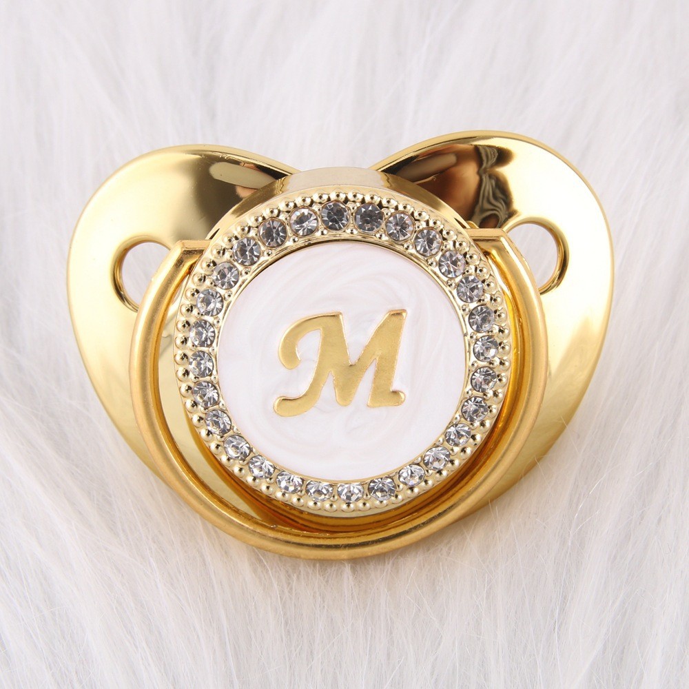 Cross-Border Popular 26 Letters Gold Metal Lettering Baby Pacifier Mother and Baby Products Hot Sale