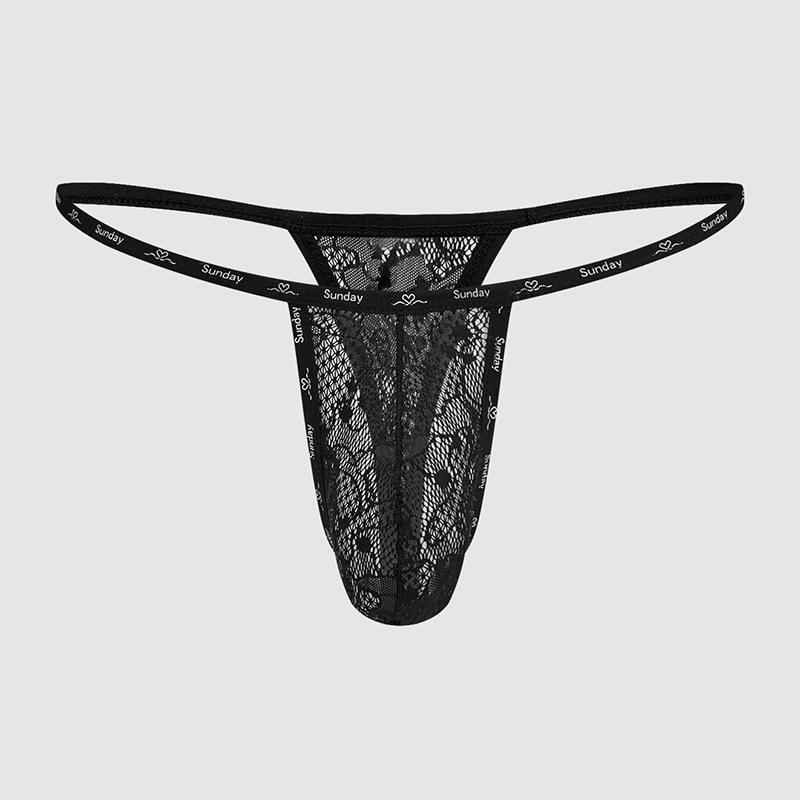 Men's Sexy Lace Thong Letter Webbing Low Waist T-Pants Sexy See-Through Mesh Underwear Dropshipping