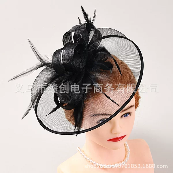 Temu Amazon Hot Selling Tea Party Retro Feather Mesh Headband Kentucky Derby Festival Hair Accessories Headwear
