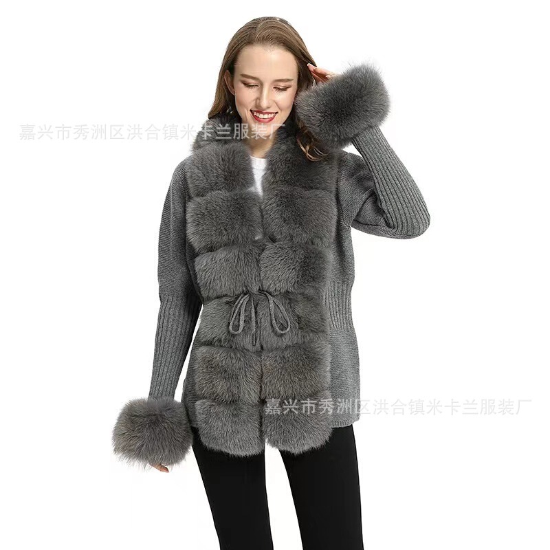 2025 Spring Cardigan Fox Fur Sweater Women's Knitted Cardigan Coat New Style Temperament Women's Knitted Sweater