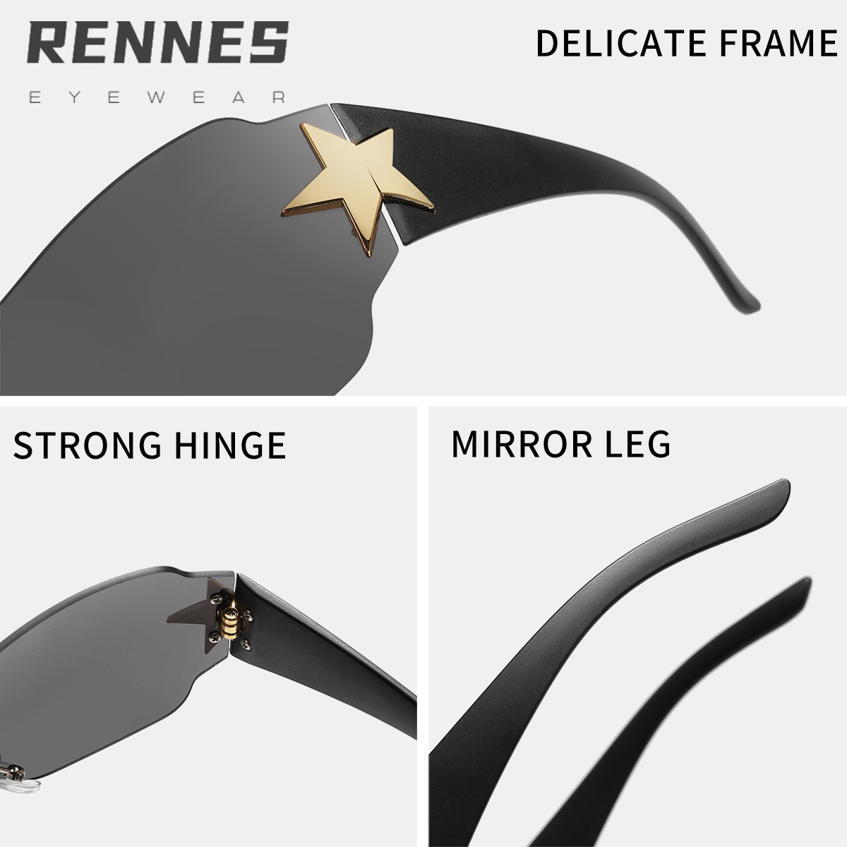 Nuevo frameless de una pieza de cinco puntas estilo piloto estrella estilo y2g estilo moda desgaste gafas de sol esenciales