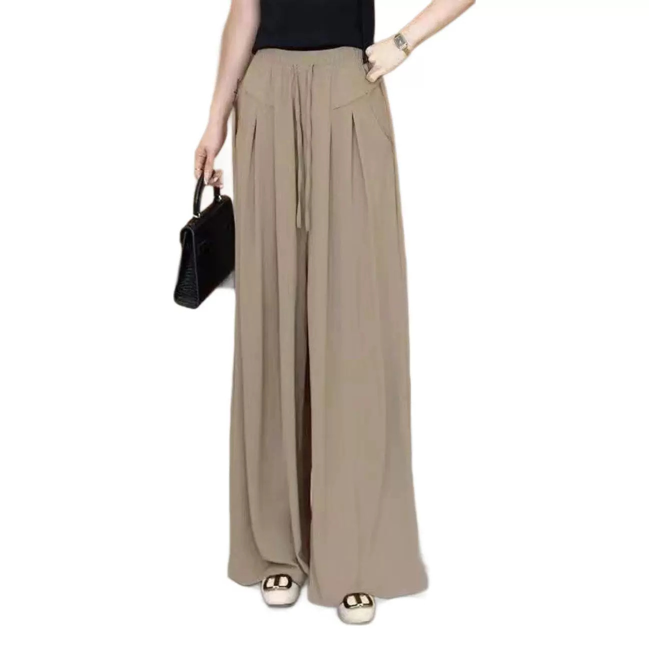 Pantalones anchos para mujer primavera y otoño estilo fino moda casual pliegues de gran tamaño estilo occidental cintura alta drapeado holgado pantalones de falda Yamamoto perezosos