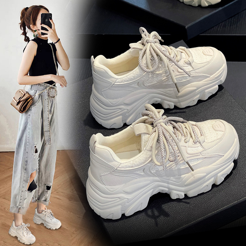 Spring Hot-Selling Dad For Women Fashionable Comfortable Thick-Soled Height-Increasing Sneakers Casual Versatile White_vogvips.com