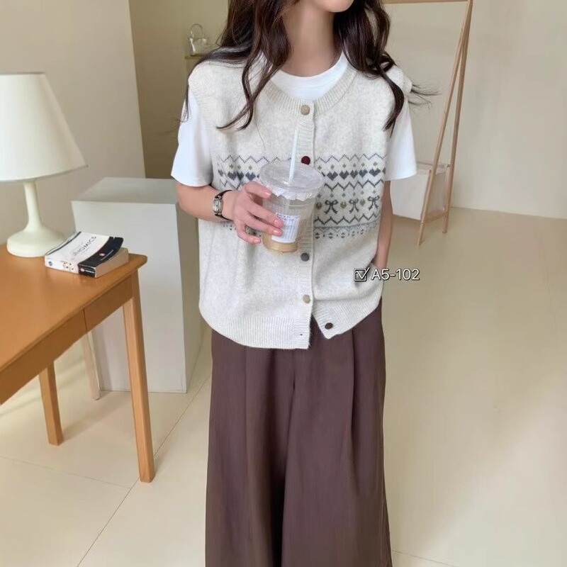 2025年春季新款复古提花针织马甲女装外搭叠穿无袖坎肩背心马夹上|undefined