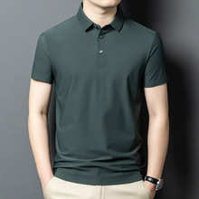 品牌桑蚕丝短袖T恤男高端纯色中青年翻领凉感商务爸爸装休闲上衣