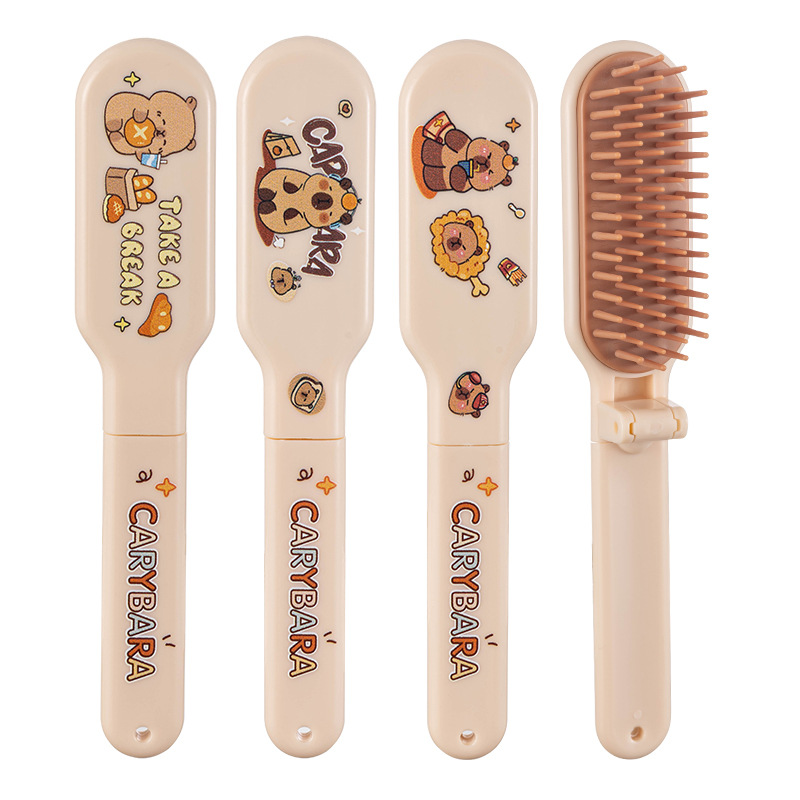 Cute Cartoon Print Small Portable Bangs Travel Mini Smoothing Kapibara Folding Hair Comb_voghion.com