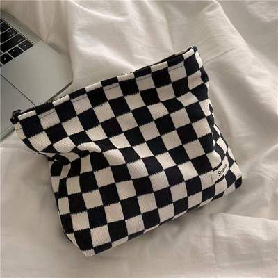 corduroy Cosmetic Retro Chessboard grid A small minority Hit color lattice Skin care products Wash and rinse Storage bag student wallet