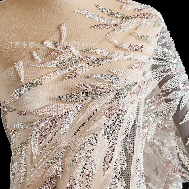 Moda de alta calidad rosa verde sequinilla cuentas de clavos de malla tridimensional tela bordada cuentas de tela de alta gama image 4