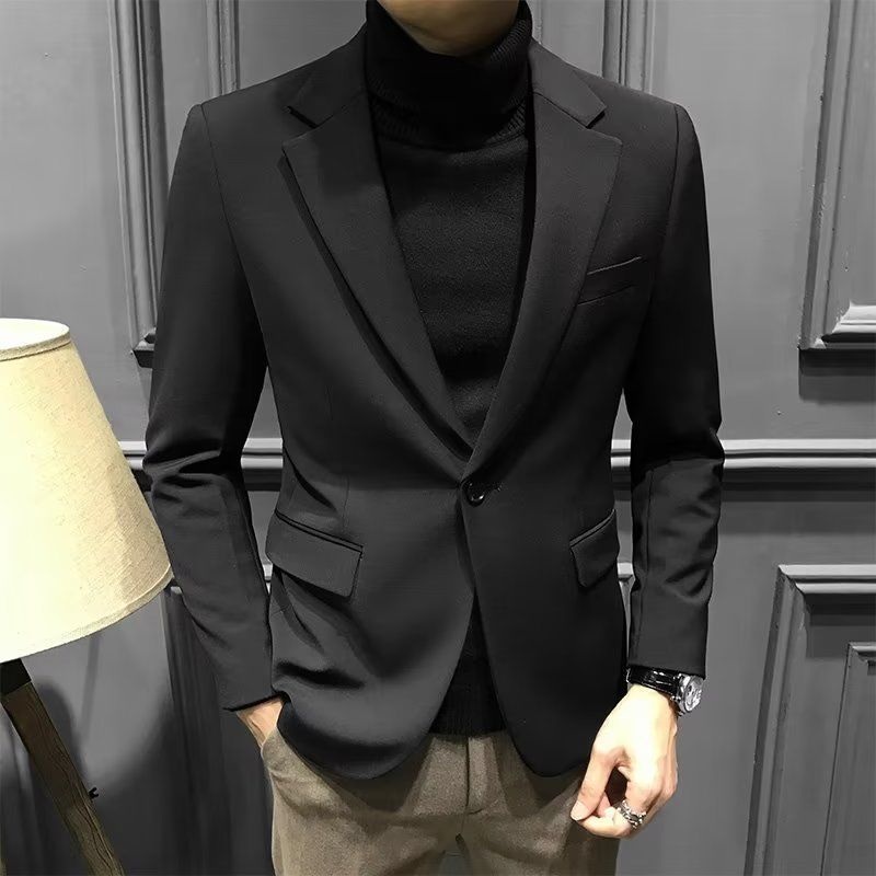 痞帅职业小西装男士春春秋商务韩版潮流帅气休闲修身黑色西服外套|undefined