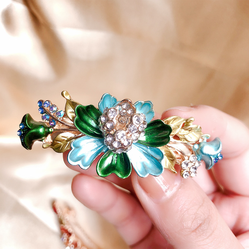 Retro Flower Alloy Inlay Artificial Gemstones Hair Clip display picture 2