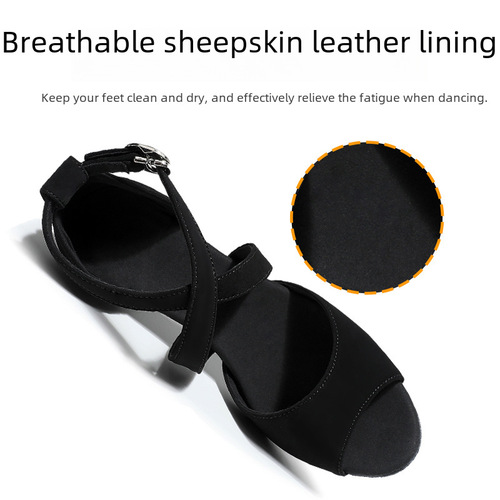 Ladies' Latin Dance Shoes, Adult Square Dance Shoes, Heel Ballroom Dance Shoes, Calfskin Leather Sandals, Single Shoes for Wholesale