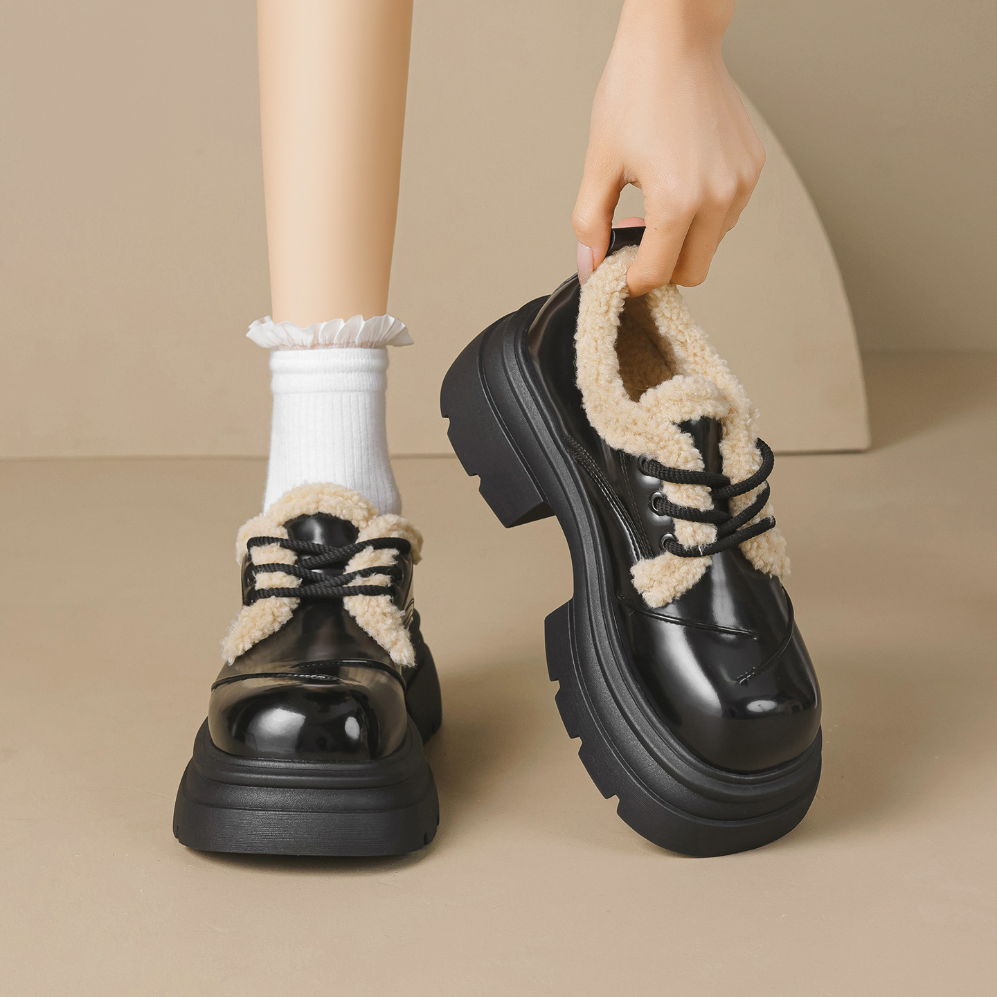 Zapatos de Lefour de Deng Xiaoping 2026 nuevos zapatos de algodón casuales de estilo británico de primavera con suela gruesa