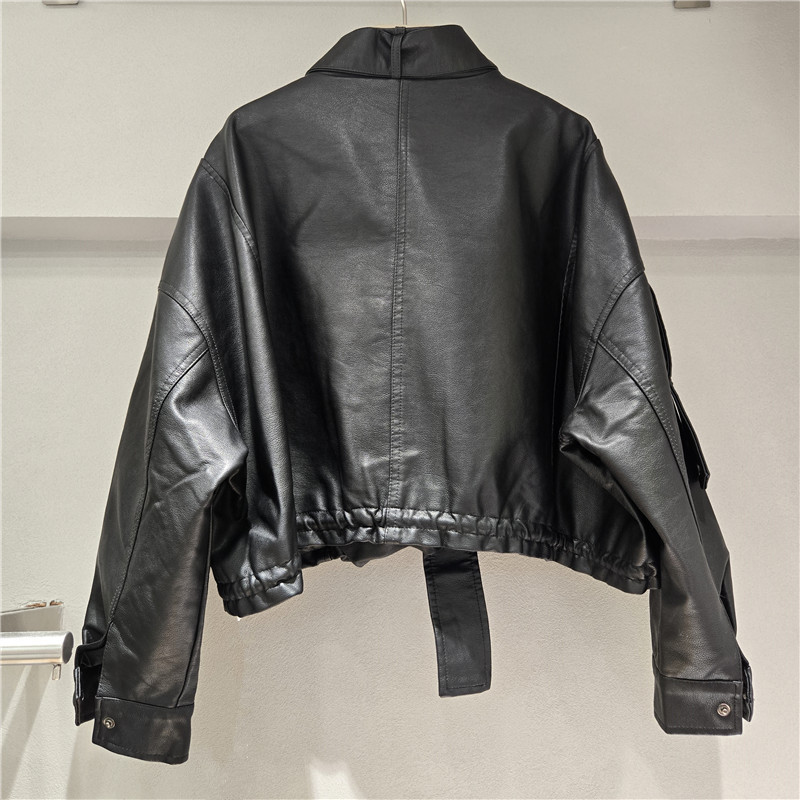 Chaqueta de Cuero Sintético Estilo Motociclista para Mujer con Cierre
