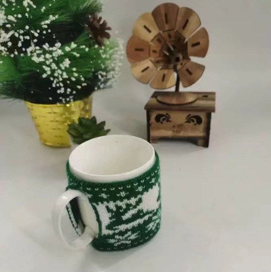 针织杯套情侣杯可爱圣诞主题杯套厂家直供无底双面提花毛织杯套|ms