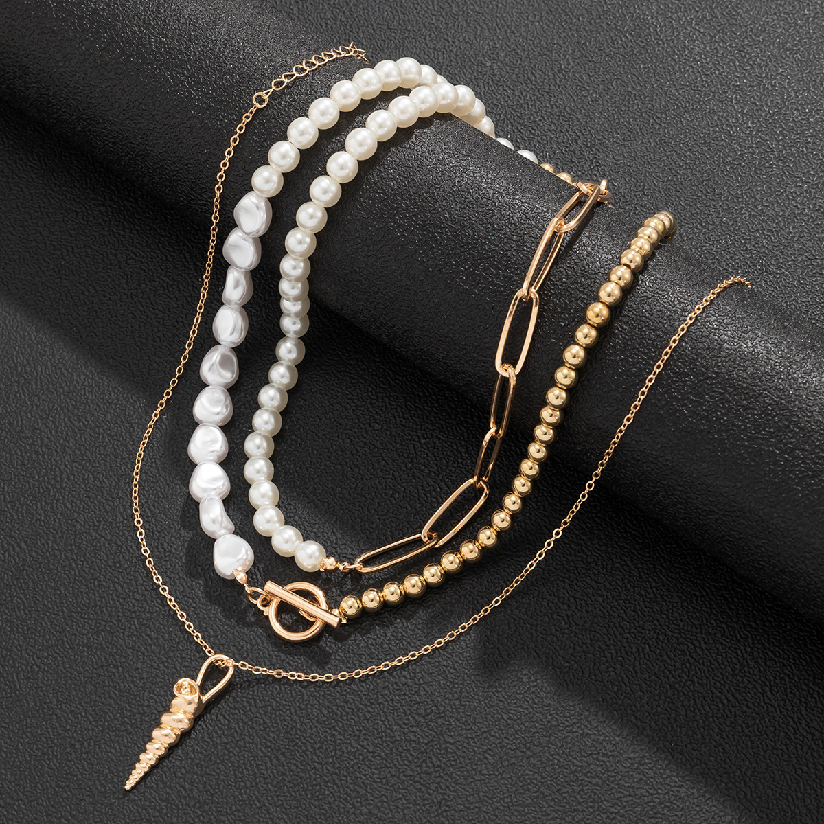 1 Piece Fashion Conch Alloy Pearl Plating Menu0027S Layered Necklaces