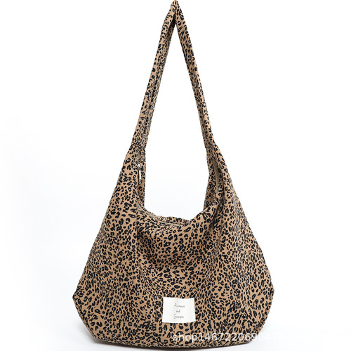 Leopard print bag spring women's new canvas bag niche design ins tote bag large capacity shoulder bag