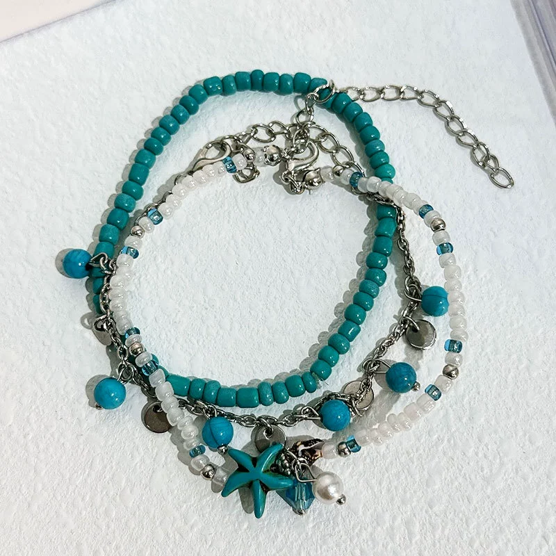 Летняя бирюзовая anklet браслет, пляжный набор, стиль бохо