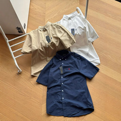 国境を越えた貿易 RL ラフポニーロゴ刺繍ロゴ無地半袖カジュアルシャツカップルラペルシャツ夏スタイル