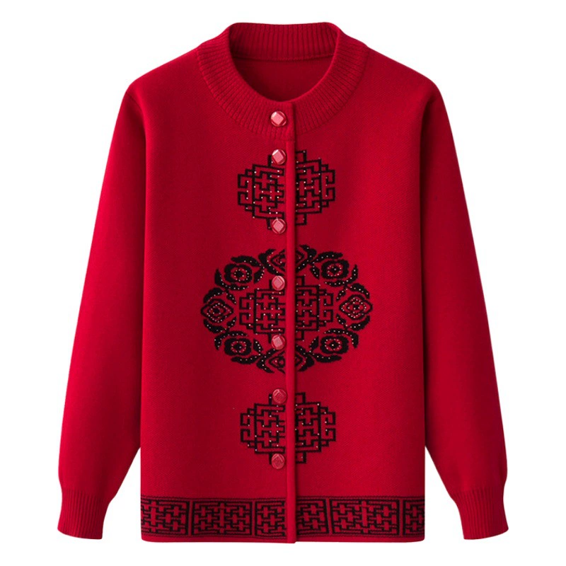 Мамино-новогодний праздничный Топ, свитер для средних и пожилых людей, кардиган, утолщенный свитер для бабушки на флисовой подкладке, пальто