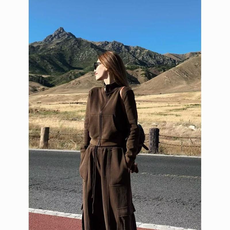 美式辣妹休闲运动套装女秋季时尚高级感工装卫衣阔腿裤宽松两件套|undefined