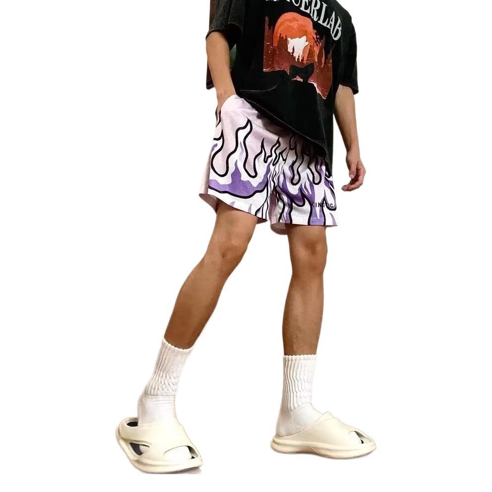 New American Shorts Men's Trendy Brand Joint Flame Shorts Fitness Pants Sports Running Quick-drying Basketball Couple Shorts