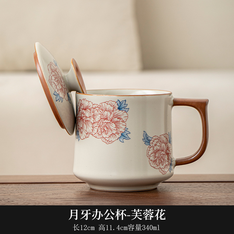 Ruyao マグカップ 蓋付き 新品 ティーカップ セラミック オフィス ウォーターカップ 男女兼用 ドリンクティーカップ 個人用|undefined