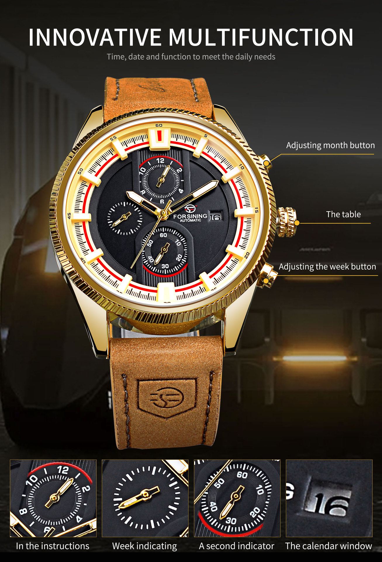 Forsining Men's Automatic Watch With Week Calendar Waterproof_voghion.com