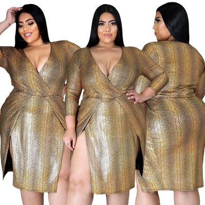 XM7006 欧美5XL肥婆胖女人跨境加大码女装V领坑条长裙短裙连衣裙