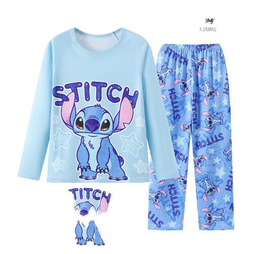 Children's Pajamas Spring and Autumn Long Sleeve Girls' Cartoon Cute Print Baby Comfort Home Suit Set Wholesale
