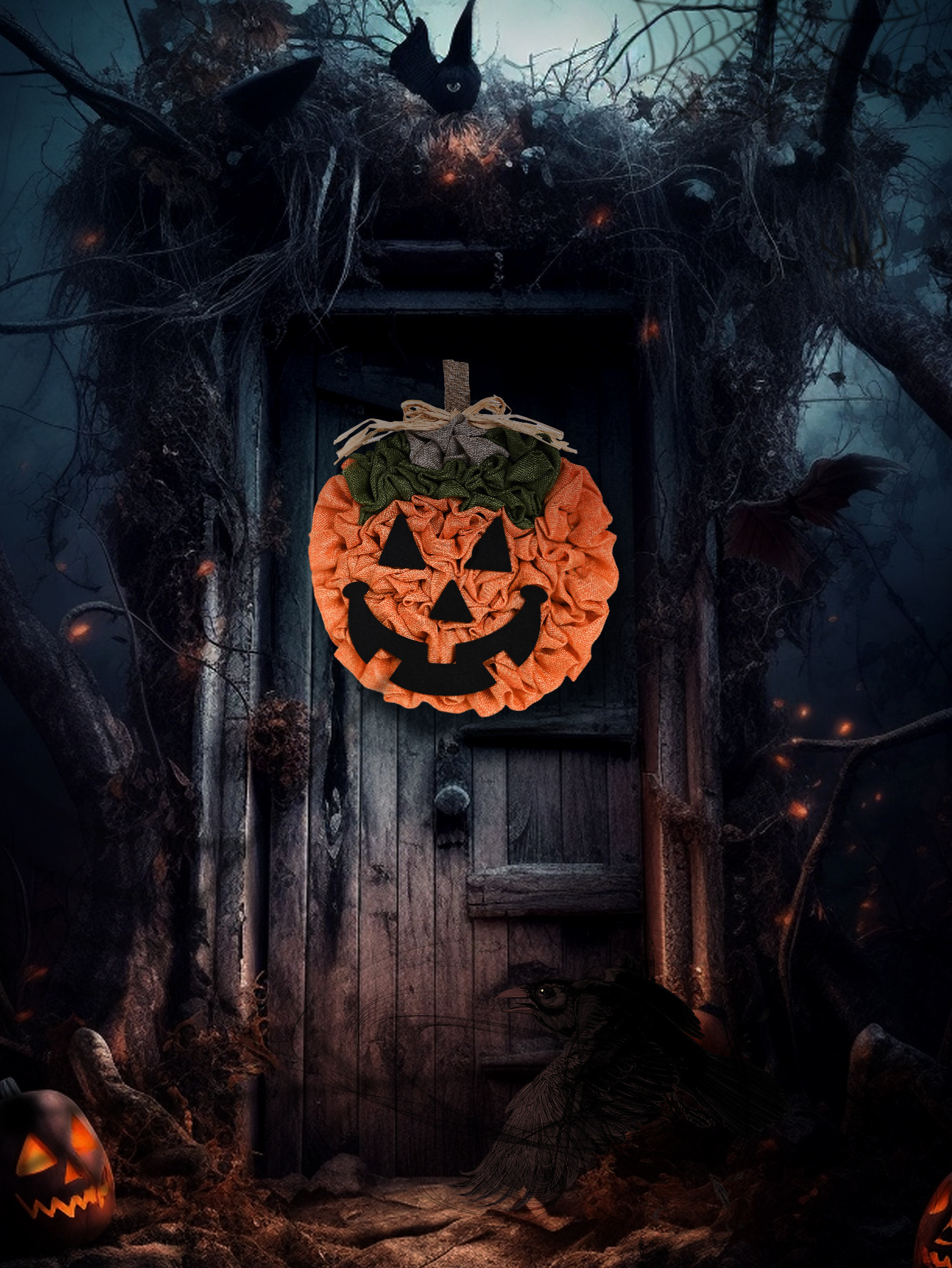 Otthon és kert Halloween tök koszorú kézzel szőtt partidekoráció kellékek medál díszek szellem fesztivál dekoráció_voghion.com