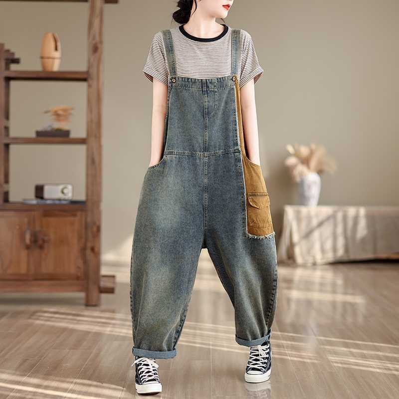 Summer denim overall, trousers, flashlight, (Physicals), plus size, oversize