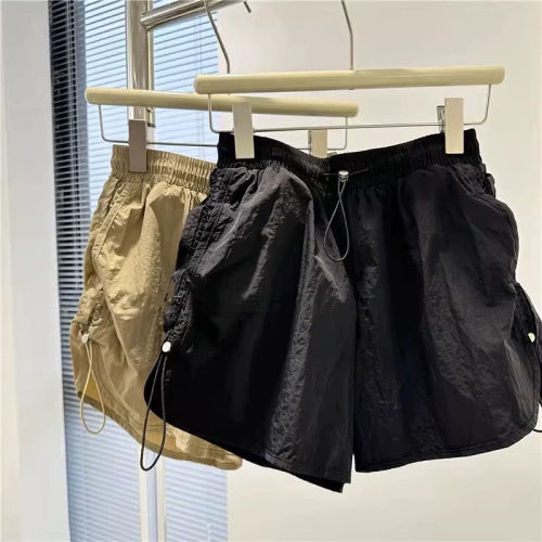 Women's Loose Wide-Leg Drawstring Work Pants Parachute Shorts for Casual Wear, Quick-Drying, Showcases Long Legs, Hot Pants