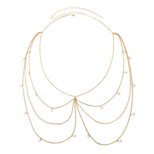 C0630欧美跨境新款珍珠流苏多层腰链 时尚高级性感连衣裙腰部配饰